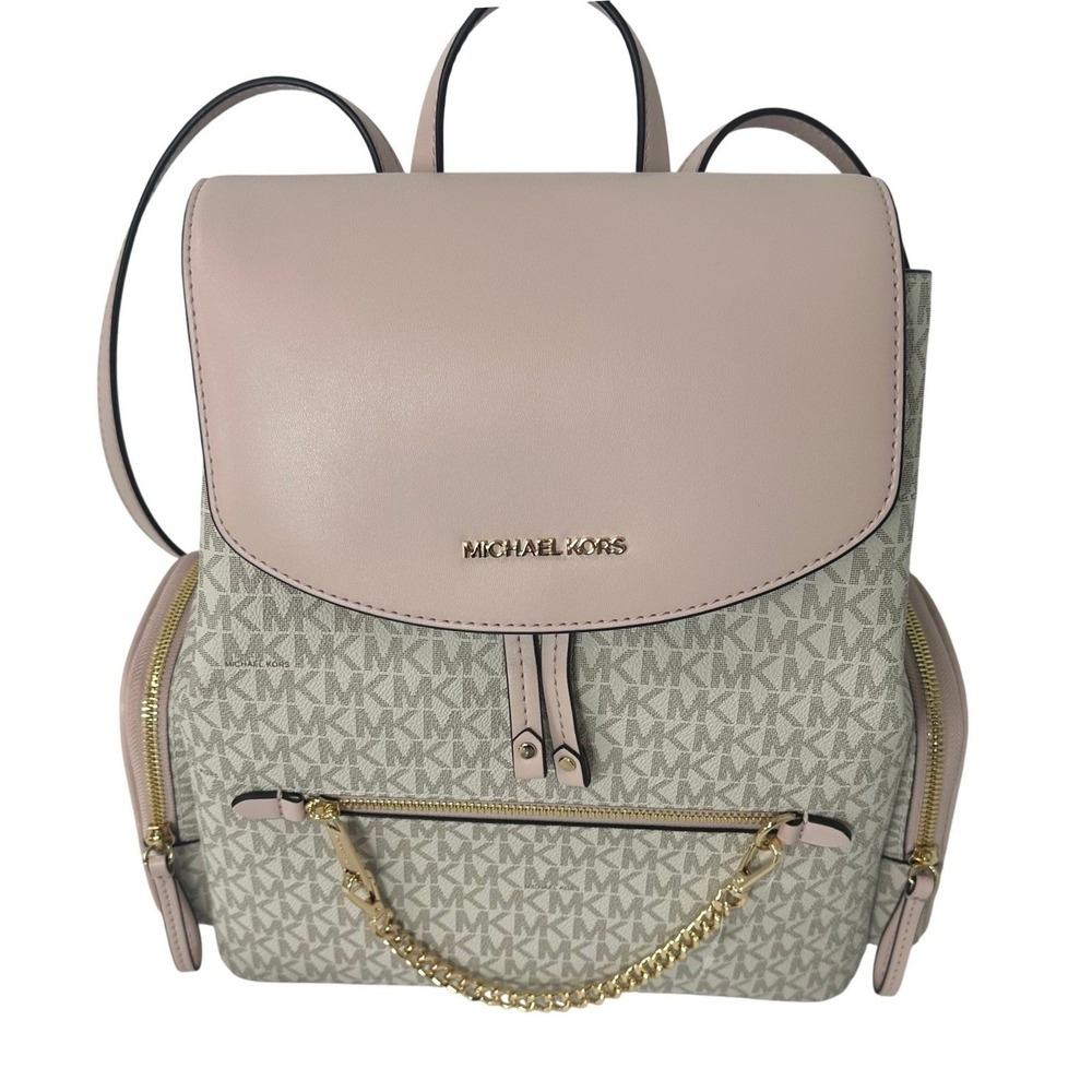 Michael Kors Jet Set Large Logo Backpack Powder Blush/ Vanilla - New - Picture 1 of 11